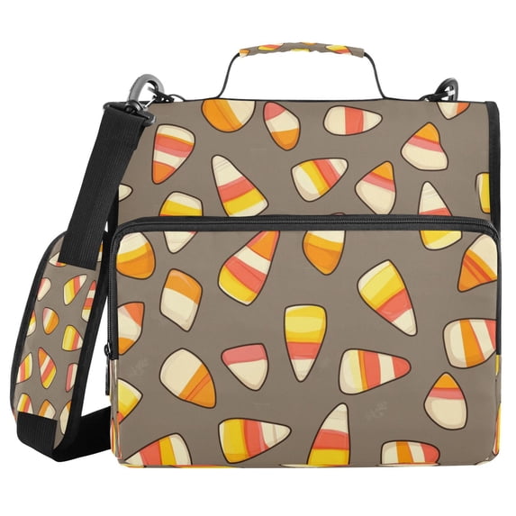 Water-Resistant 3-Ring Binder Organizer with Multiple Pockets Zipper Binder Bag for Office Cartoon Candy Corn