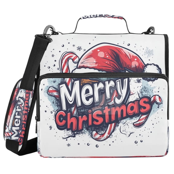 Water-Resistant 3-Ring Binder Organizer with Multiple Pockets Zipper Binder Bag for Office Cartoon Style Merry Christmas Lettering