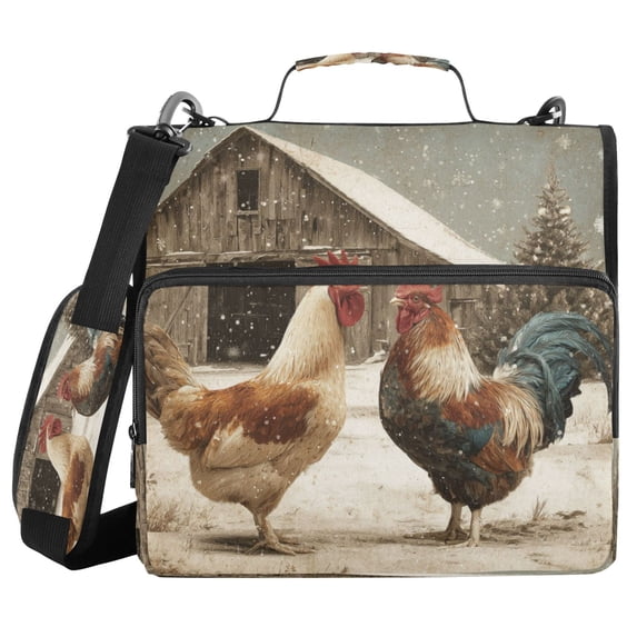 Water-Resistant 3-Ring Binder Organizer with Multiple Pockets Zipper Binder Bag for Office Chicken and Rooster