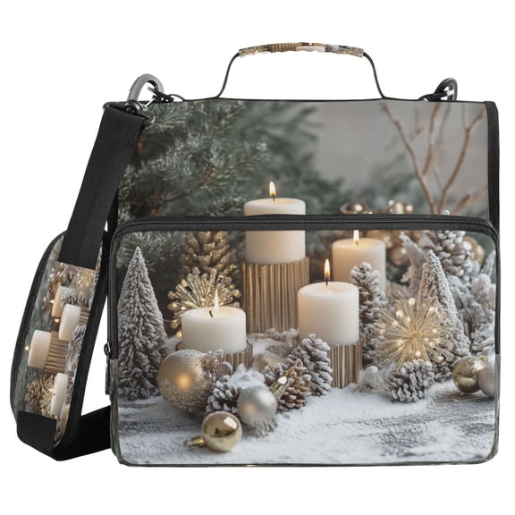 Water-Resistant 3-Ring Binder Organizer with Multiple Pockets Zipper Binder Bag for Office Christmas Candle Decorations