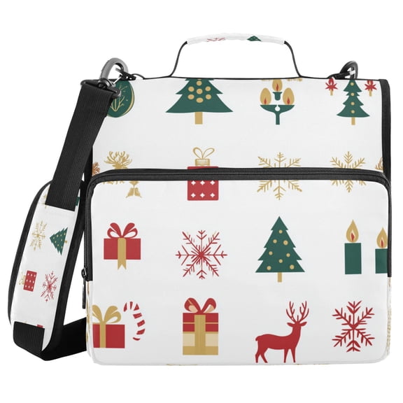Water-Resistant 3-Ring Binder Organizer with Multiple Pockets Zipper Binder Bag for Office Christmas Icon Set