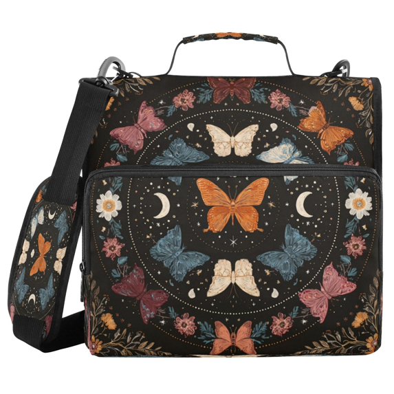 Water-Resistant 3-Ring Binder Organizer with Multiple Pockets Zipper Binder Bag for Office Colorful Butterflies with Flowers