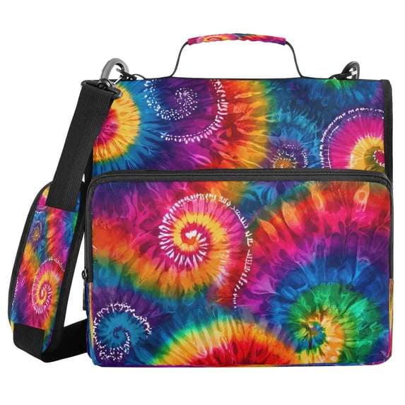 Water-Resistant 3-Ring Binder Organizer with Multiple Pockets Zipper Binder Bag for Office Colorful Tie-dye with Swirling