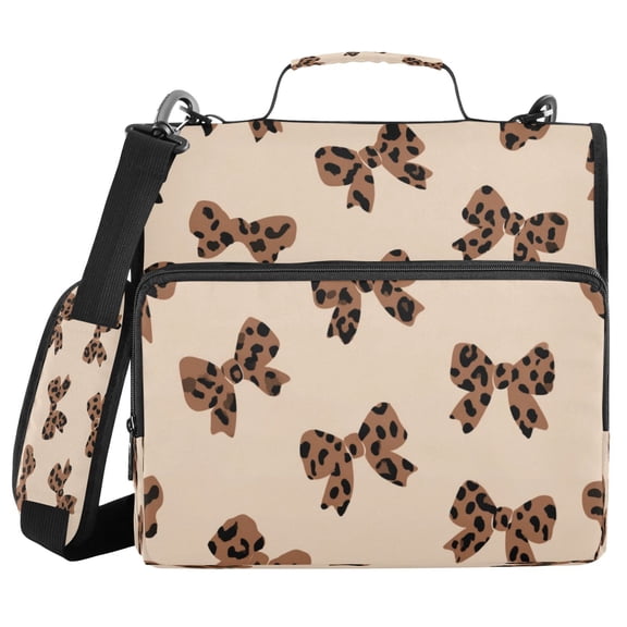 Water-Resistant 3-Ring Binder Organizer with Multiple Pockets Zipper Binder Bag for Office Cute Brown Bow
