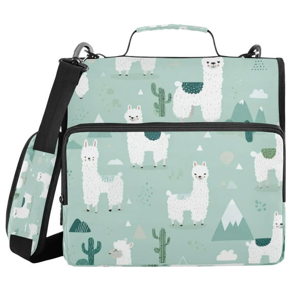 Water-Resistant 3-Ring Binder Organizer with Multiple Pockets Zipper Binder Bag for Office Cute Cartoon Llama Pattern