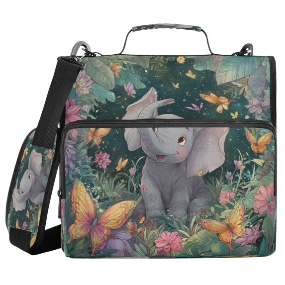 Water-Resistant 3-Ring Binder Organizer with Multiple Pockets Zipper Binder Bag for Office Cute Elephant