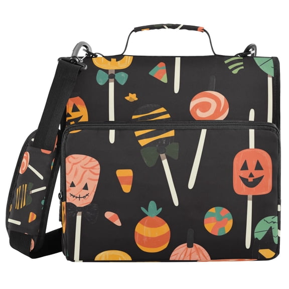 Water-Resistant 3-Ring Binder Organizer with Multiple Pockets Zipper Binder Bag for Office Cute Halloween Lollipop