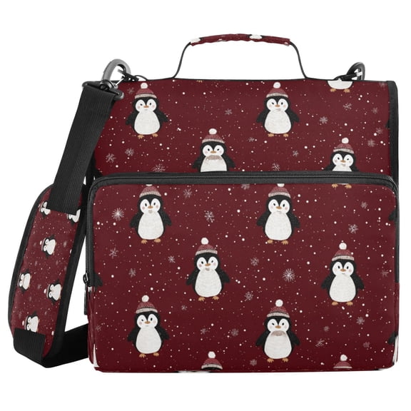 Water-Resistant 3-Ring Binder Organizer with Multiple Pockets Zipper Binder Bag for Office Cute Penguin Pattern