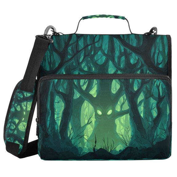 Water-Resistant 3-Ring Binder Organizer with Multiple Pockets Zipper Binder Bag for Office Dark Forest with Green Eyes