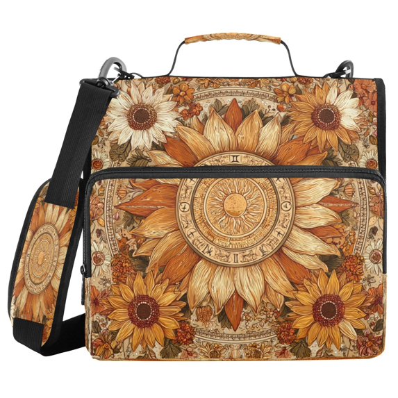 Water-Resistant 3-Ring Binder Organizer with Multiple Pockets Zipper Binder Bag for Office Decorative Sun Design