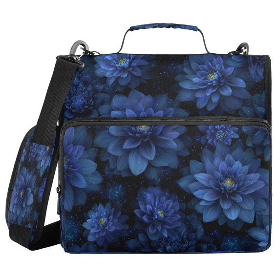 Water-Resistant 3-Ring Binder Organizer with Multiple Pockets Zipper Binder Bag for Office Deep Blue Flower