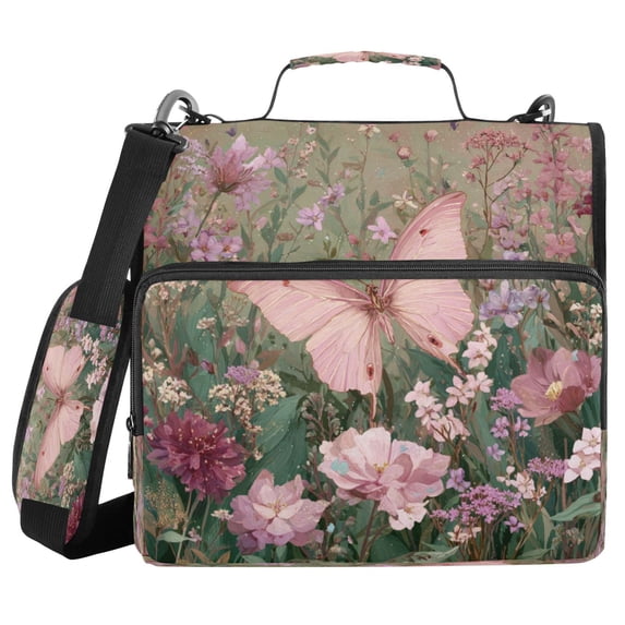 Water-Resistant 3-Ring Binder Organizer with Multiple Pockets Zipper Binder Bag for Office Delicate Butterfly