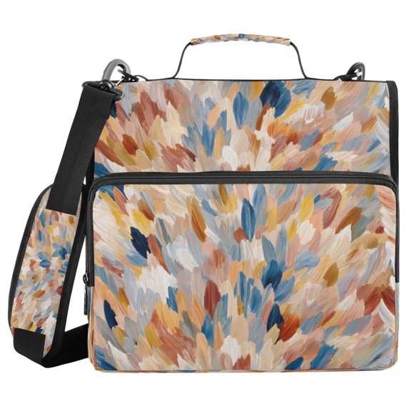 Water-Resistant 3-Ring Binder Organizer with Multiple Pockets Zipper Binder Bag for Office Earthy Colors Watercolor-textured