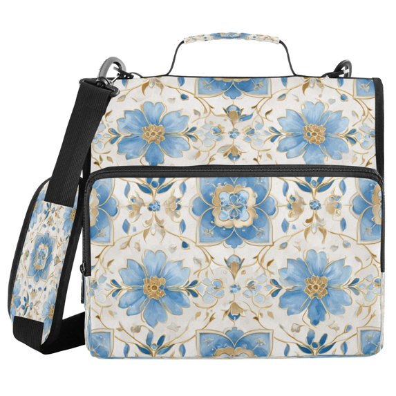 Water-Resistant 3-Ring Binder Organizer with Multiple Pockets Zipper Binder Bag for Office Elegant and Timeless Blue Flower