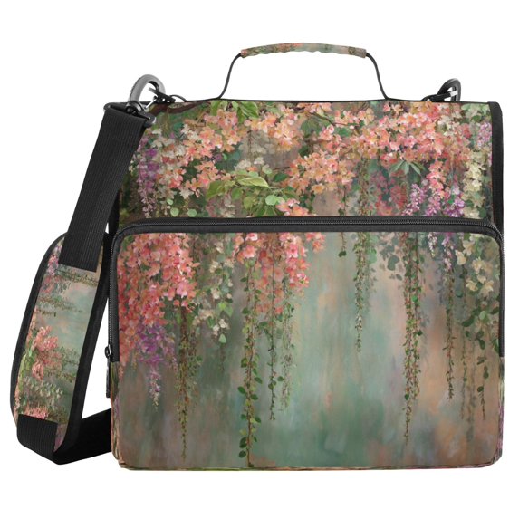 Water-Resistant 3-Ring Binder Organizer with Multiple Pockets Zipper Binder Bag for Office Enchanted Flowers Painting