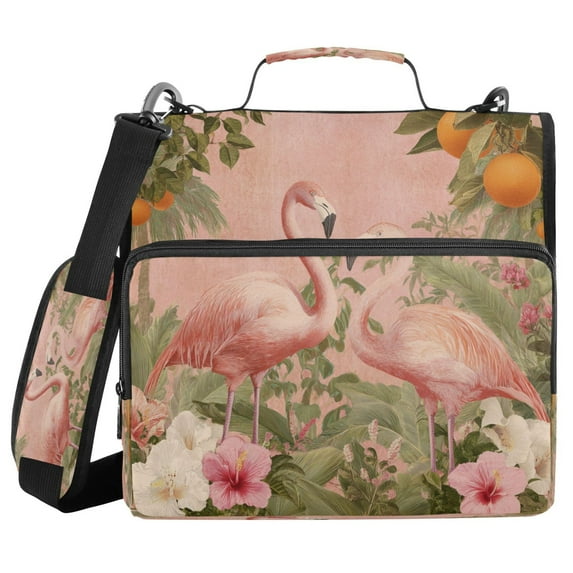 Water-Resistant 3-Ring Binder Organizer with Multiple Pockets Zipper Binder Bag for Office Flamingos in Tropical Garden