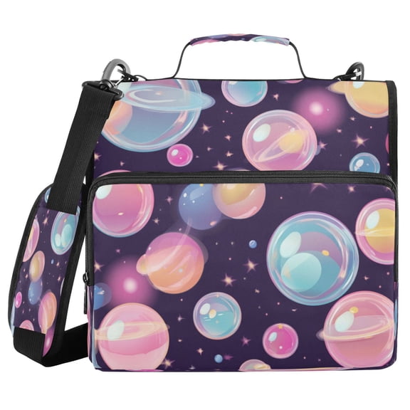 Water-Resistant 3-Ring Binder Organizer with Multiple Pockets Zipper Binder Bag for Office Floating Bubbles Pattern