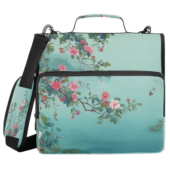Water-Resistant 3-Ring Binder Organizer with Multiple Pockets Zipper Binder Bag for Office Flowers and Butterflies Flying