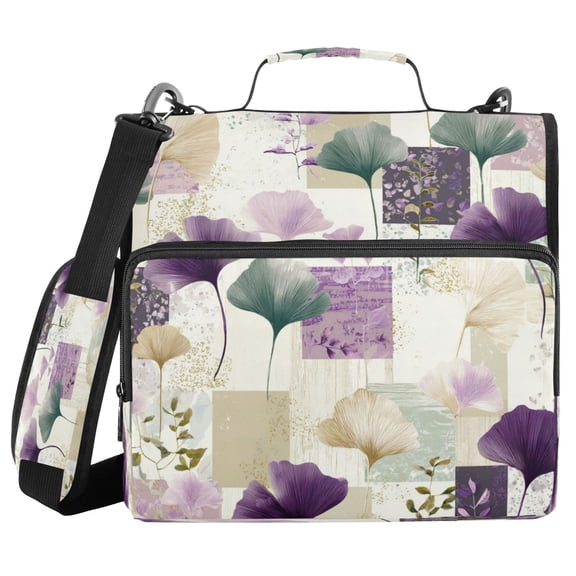 Water-Resistant 3-Ring Binder Organizer with Multiple Pockets Zipper Binder Bag for Office Ginkgo Leaves and Petals