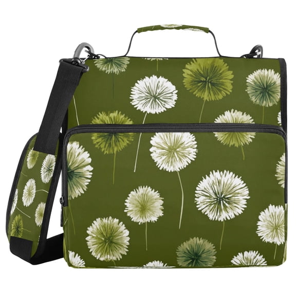 Water-Resistant 3-Ring Binder Organizer with Multiple Pockets Zipper Binder Bag for Office Green Dandelions Pattern