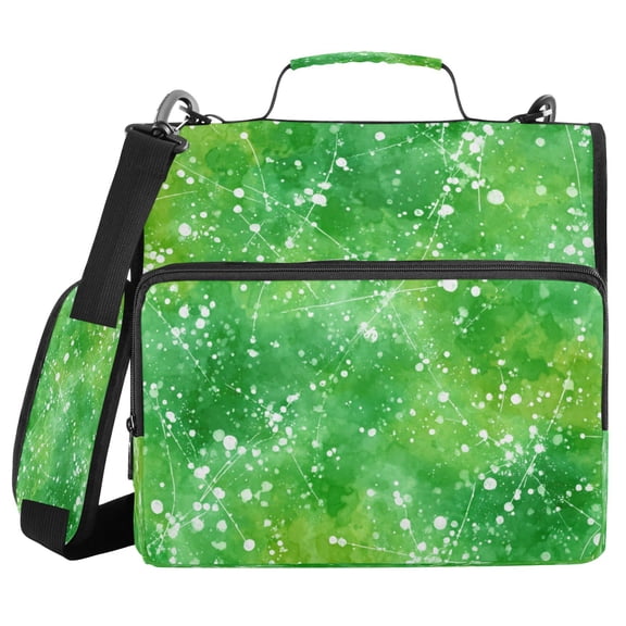 Water-Resistant 3-Ring Binder Organizer with Multiple Pockets Zipper Binder Bag for Office Green Ink Splatter Pattern