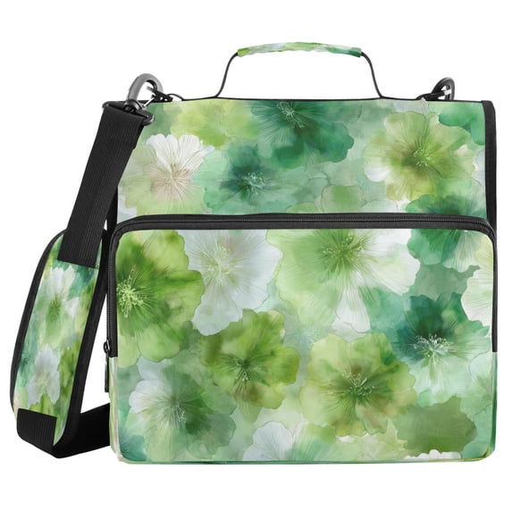 Water-Resistant 3-Ring Binder Organizer with Multiple Pockets Zipper Binder Bag for Office Green Tie-dye Flowers