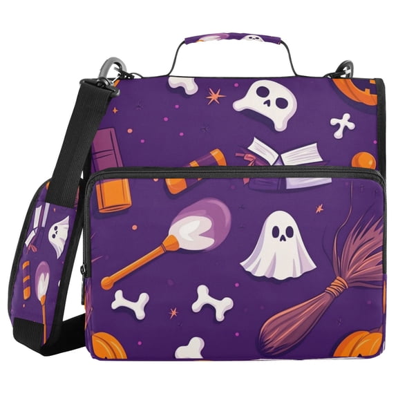 Water-Resistant 3-Ring Binder Organizer with Multiple Pockets Zipper Binder Bag for Office Halloween Elements Purple