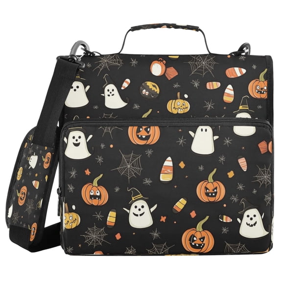 Water-Resistant 3-Ring Binder Organizer with Multiple Pockets Zipper Binder Bag for Office Halloween-themed Fabric Pattern