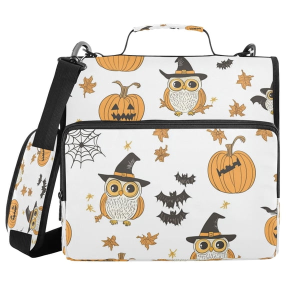 Water-Resistant 3-Ring Binder Organizer with Multiple Pockets Zipper Binder Bag for Office Hand-drawn Cute Owls Pattern
