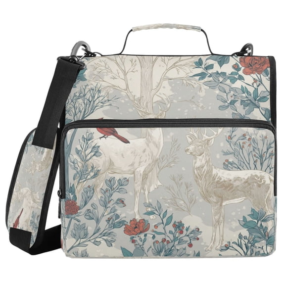 Water-Resistant 3-Ring Binder Organizer with Multiple Pockets Zipper Binder Bag for Office Hand-drawn Deer and Cardinals