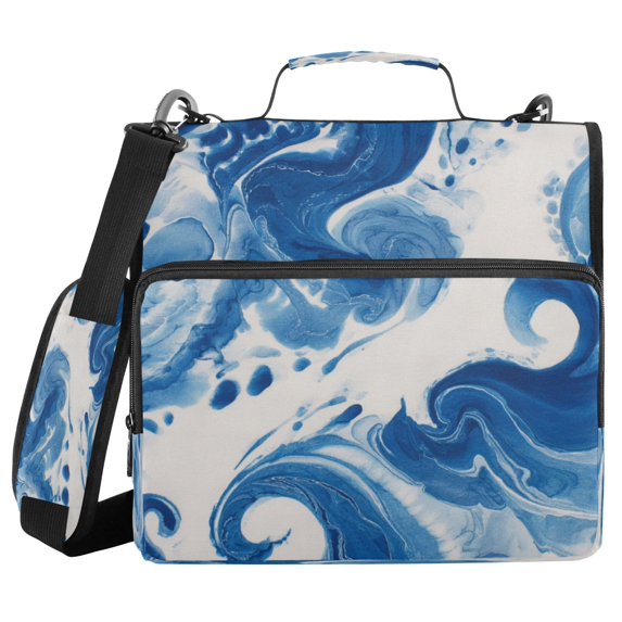 Water-Resistant 3-Ring Binder Organizer with Multiple Pockets Zipper Binder Bag for Office Indigo Blue Tie-dye Pattern