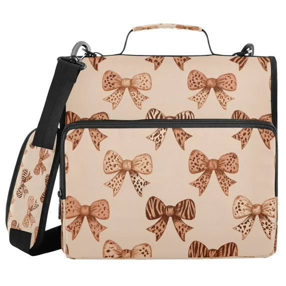 Water-Resistant 3-Ring Binder Organizer with Multiple Pockets Zipper Binder Bag for Office Leopard Print Bow