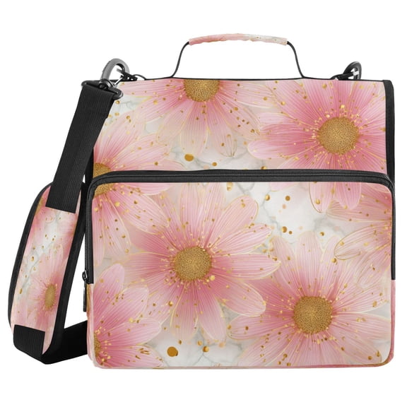 Water-Resistant 3-Ring Binder Organizer with Multiple Pockets Zipper Binder Bag for Office Light Pink Daisies