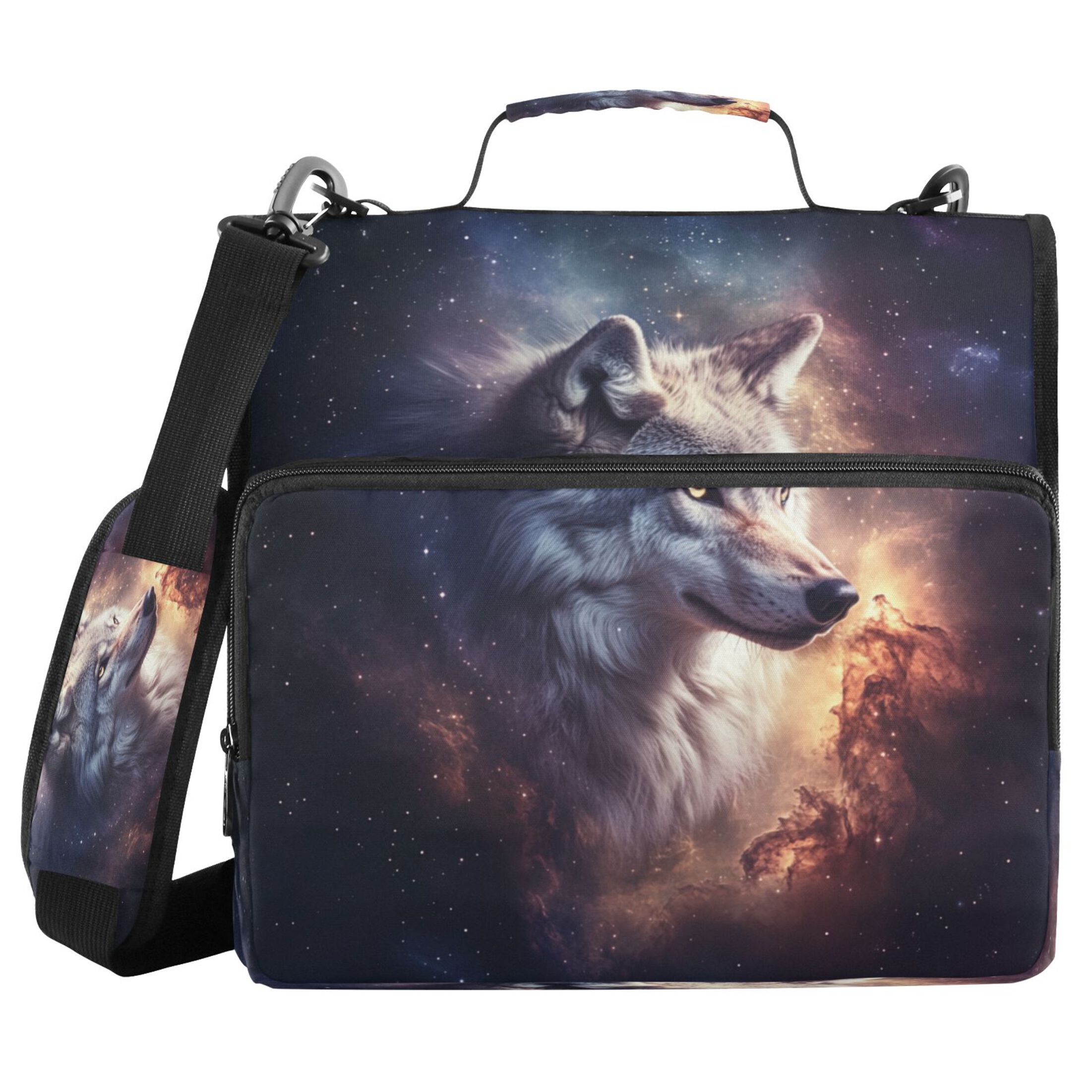 Water-Resistant 3-Ring Binder Organizer with Multiple Pockets Zipper Binder Bag for Office Majestic Wolf