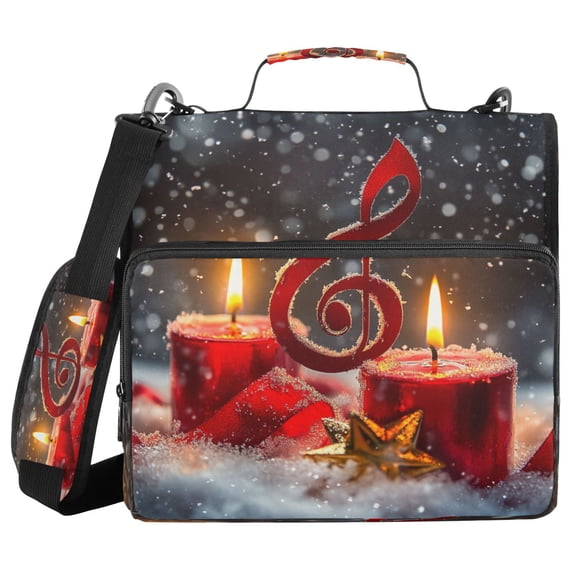 Water-Resistant 3-Ring Binder Organizer with Multiple Pockets Zipper Binder Bag for Office Music Note and Candles