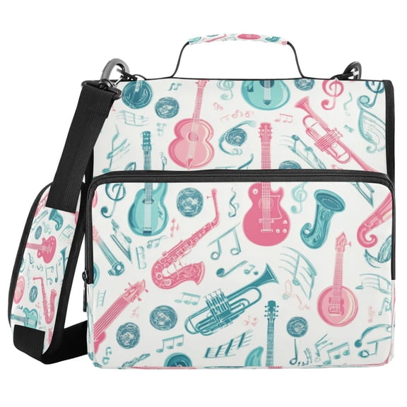 Water-Resistant 3-Ring Binder Organizer with Multiple Pockets Zipper Binder Bag for Office Musical Notes and Instruments