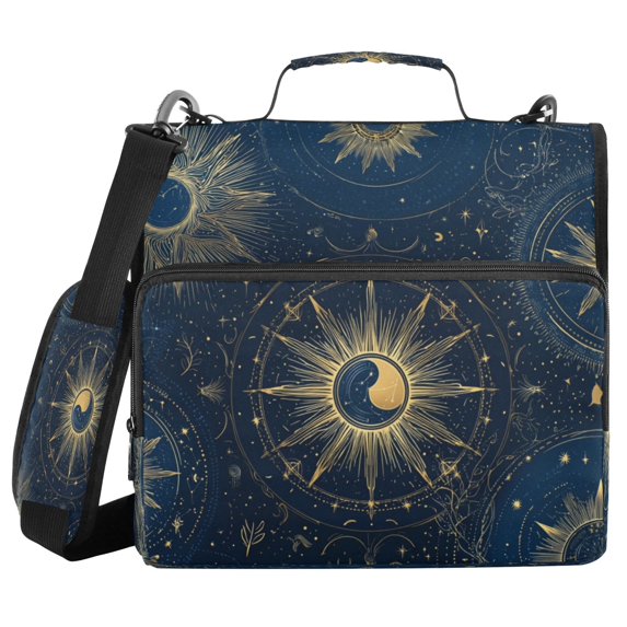 Water-Resistant 3-Ring Binder Organizer with Multiple Pockets Zipper Binder Bag for Office Mysterious Celestial Pattern