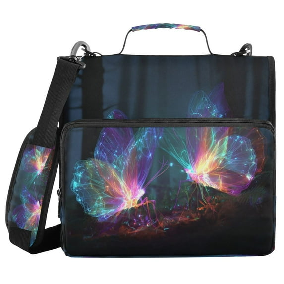 Water-Resistant 3-Ring Binder Organizer with Multiple Pockets Zipper Binder Bag for Office Neon Butterfly