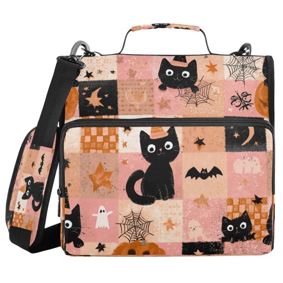 Water-Resistant 3-Ring Binder Organizer with Multiple Pockets Zipper Binder Bag for Office Orange Halloween Motif