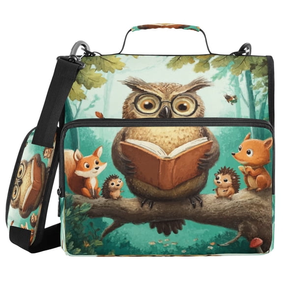 Water-Resistant 3-Ring Binder Organizer with Multiple Pockets Zipper Binder Bag for Office Owl Wearing Glasses