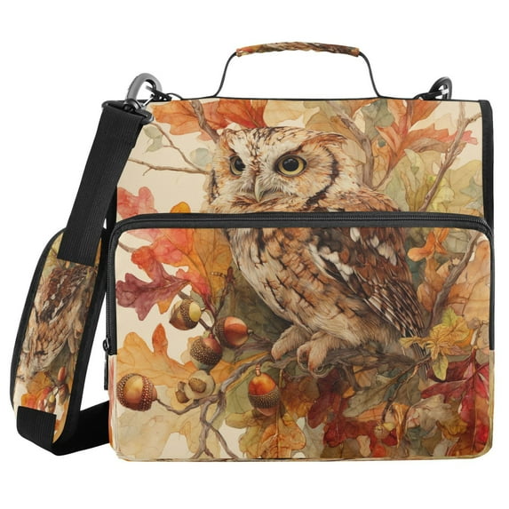 Water-Resistant 3-Ring Binder Organizer with Multiple Pockets Zipper Binder Bag for Office Owl and Branch