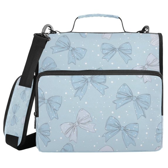 Water-Resistant 3-Ring Binder Organizer with Multiple Pockets Zipper Binder Bag for Office Pastel Blue Bows and Dots