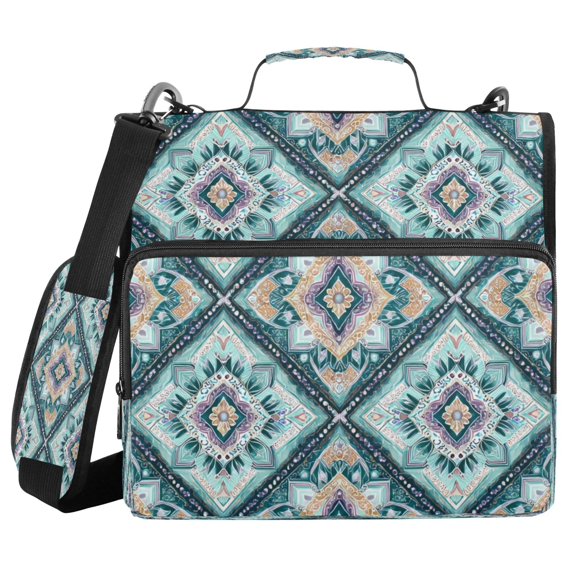 Water-Resistant 3-Ring Binder Organizer with Multiple Pockets Zipper Binder Bag for Office Pastel Blue Shape Pattern