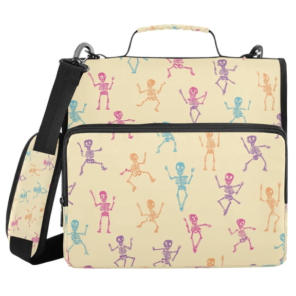 Water-Resistant 3-Ring Binder Organizer with Multiple Pockets Zipper Binder Bag for Office Pastel-colored Skeletons