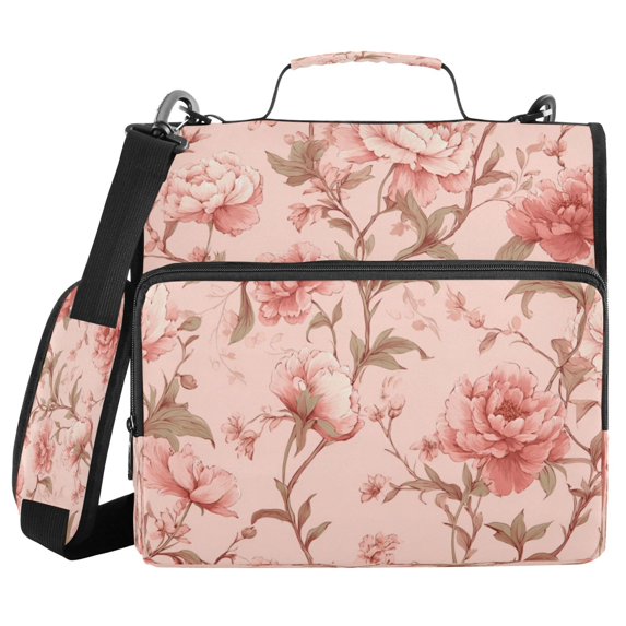 Water-Resistant 3-Ring Binder Organizer with Multiple Pockets Zipper Binder Bag for Office Pink Flowers