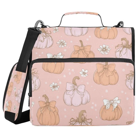 Water-Resistant 3-Ring Binder Organizer with Multiple Pockets Zipper Binder Bag for Office Pumpkins Adorned in Bows
