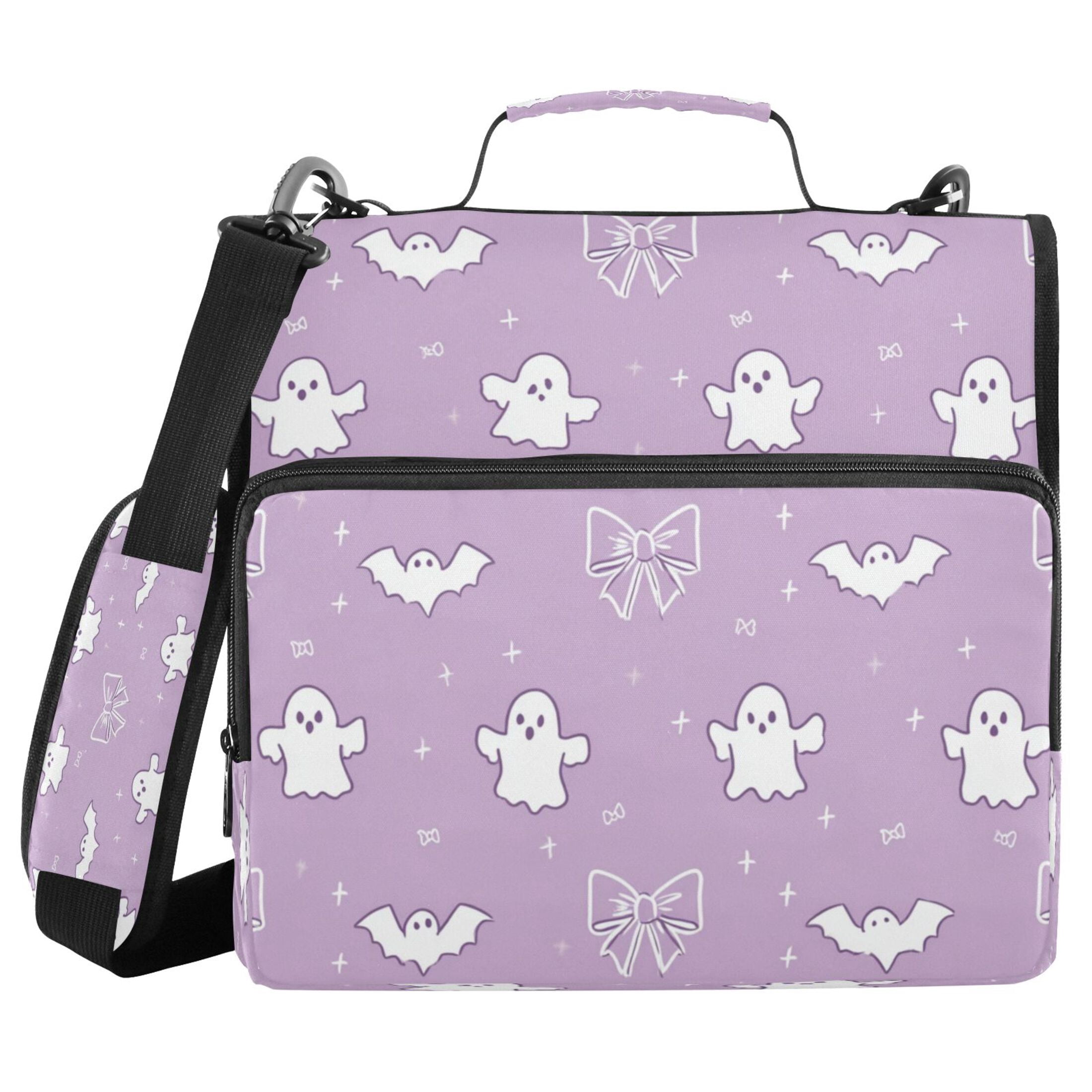 Water-Resistant 3-Ring Binder Organizer with Multiple Pockets Zipper Binder Bag for Office Purple Bows and Bats