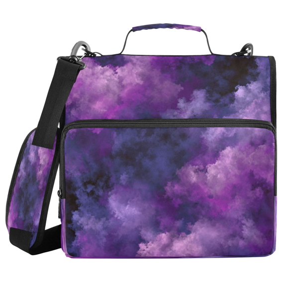 Water-Resistant 3-Ring Binder Organizer with Multiple Pockets Zipper Binder Bag for Office Purple and Black Tie-dye Texture