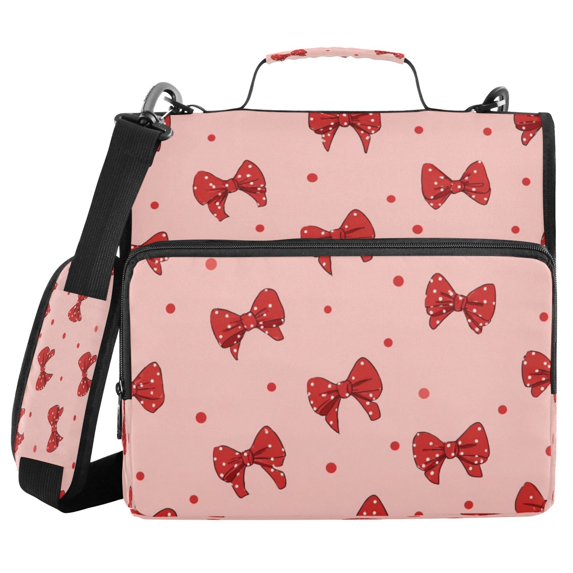 Water-Resistant 3-Ring Binder Organizer with Multiple Pockets Zipper Binder Bag for Office Red Bows and Polka Dots