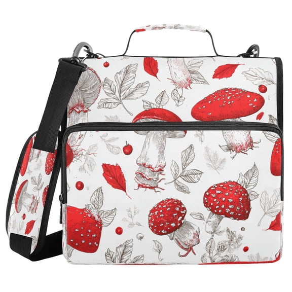 Water-Resistant 3-Ring Binder Organizer with Multiple Pockets Zipper Binder Bag for Office Red Mushrooms Pattern